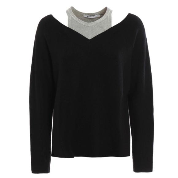 T by ALEXANDER WANG off the shoulder sweater black grey small knit S - Picture 6 of 9